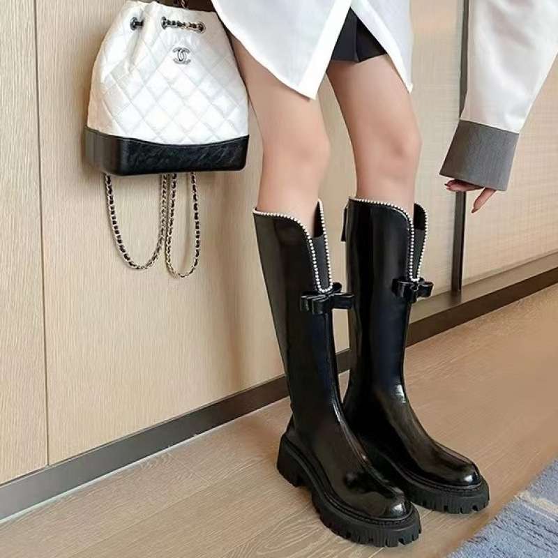 長靴レディース リボン付きエレガント長靴