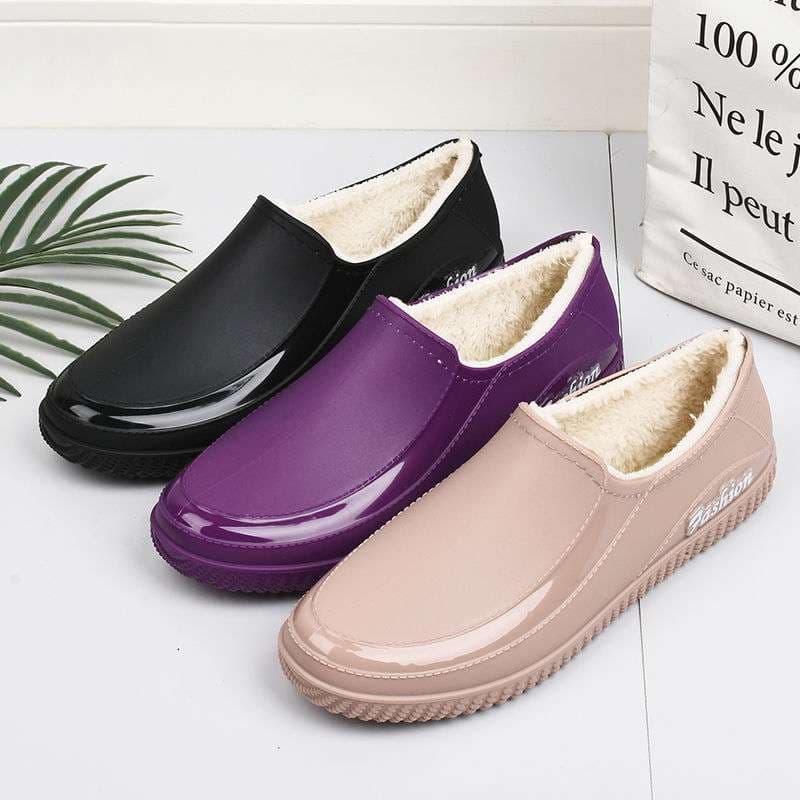 長靴レディース 雨の日も快適 ふわもこ防水シューズ