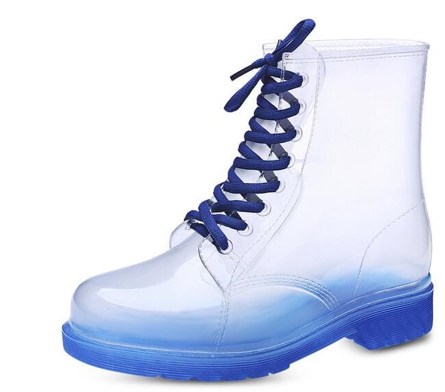 長靴レディース透明韓国風歩きやすいレースアップブーツ