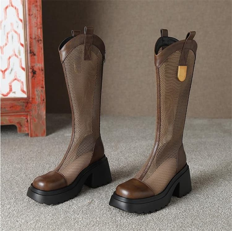 長靴レディース 厚底ロング丈長靴 柔らかソール レディース春夏ブーツ