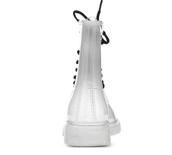 長靴レディース透明韓国風歩きやすいレースアップブーツ