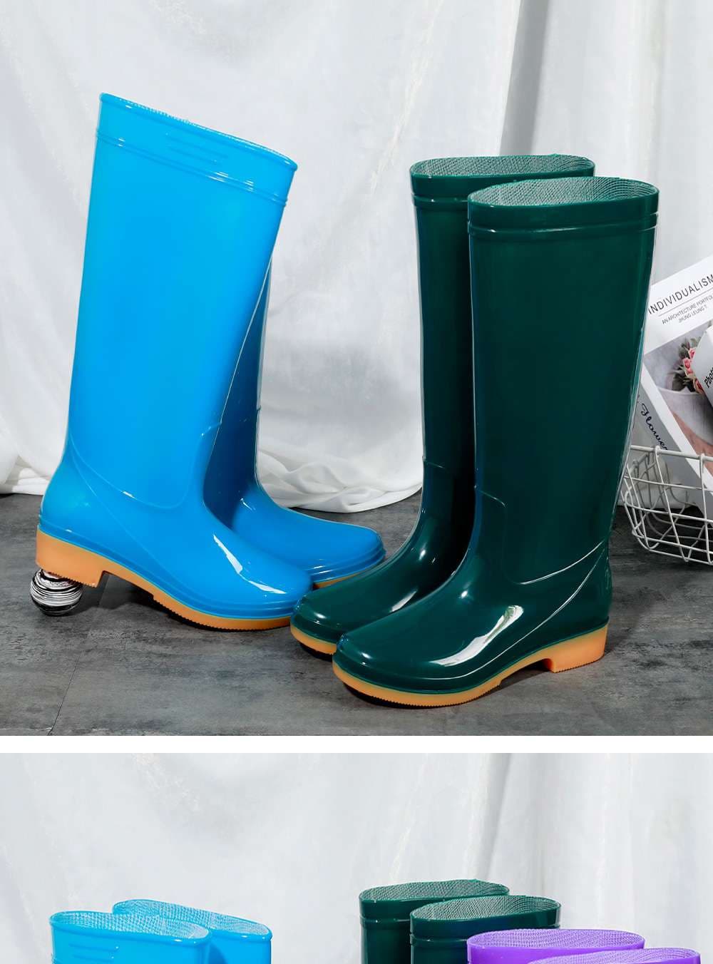 長靴レディース 快適ロング防水作業ブーツ