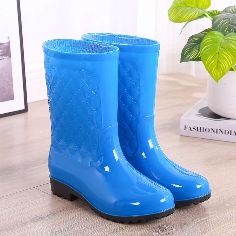 長靴レディース 長靴 キルティング模様の雨の日ブーツ