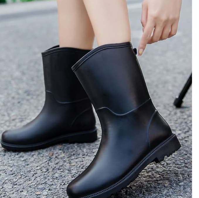 長靴レディース シンプル都会派 防水ミドルブーツ