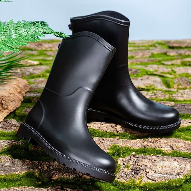 長靴レディース シンプル都会派 防水ミドルブーツ