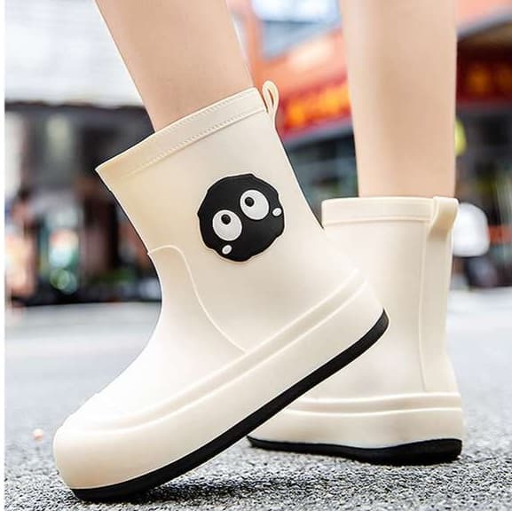 長靴レディース キュートな目玉柄付き防寒長靴