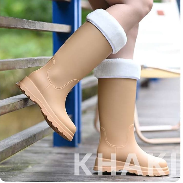 長靴レディース 長靴 モコモコ折り返しレインブーツ