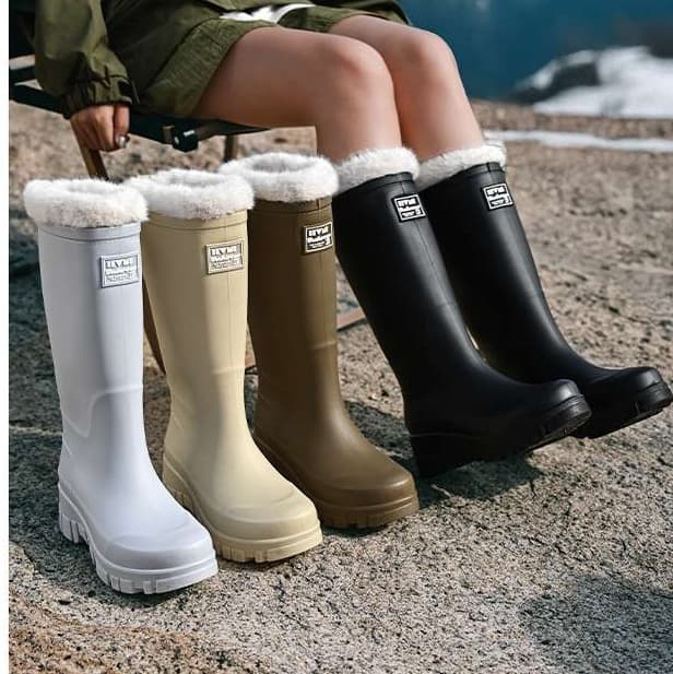 長靴レディース 長靴 高級ファー付き防寒ラバーブーツ