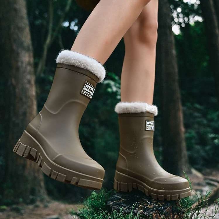 長靴レディース 長靴 高級ファー付き防寒ラバーブーツ