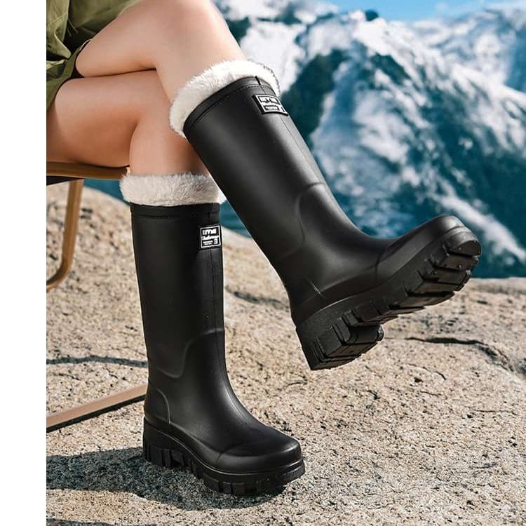 長靴レディース 長靴 高級ファー付き防寒ラバーブーツ