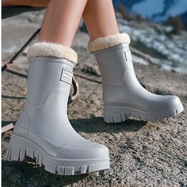 長靴レディース 長靴 高級ファー付き防寒ラバーブーツ