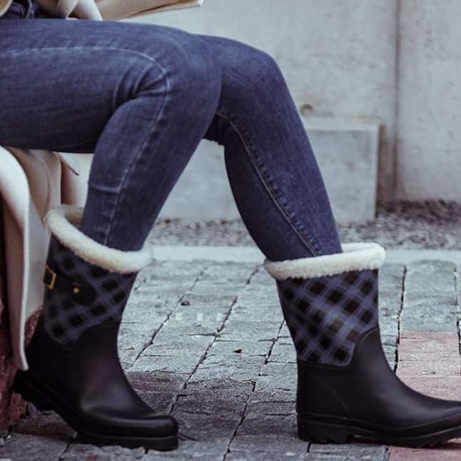 長靴レディース 温かみあふれるチェック柄レインブーツ