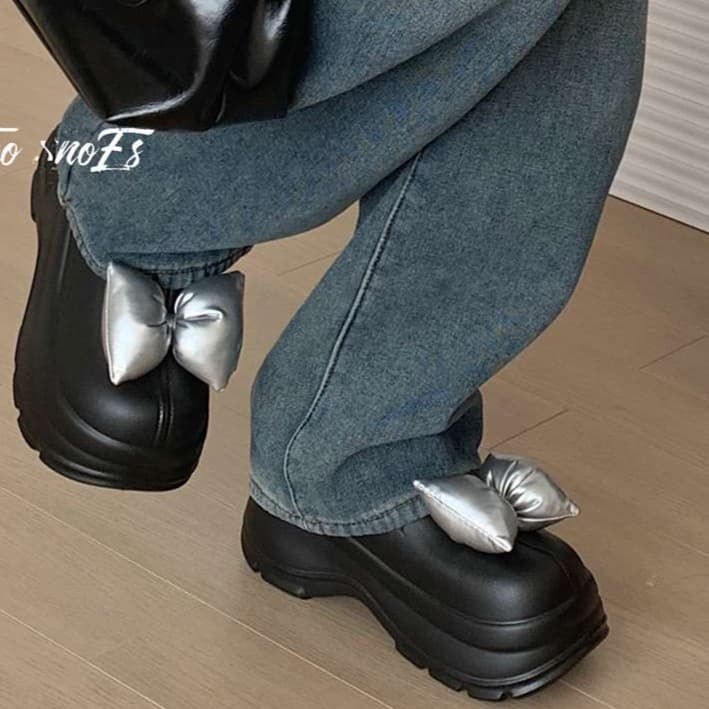 長靴レディース リボン付きレインシューズ