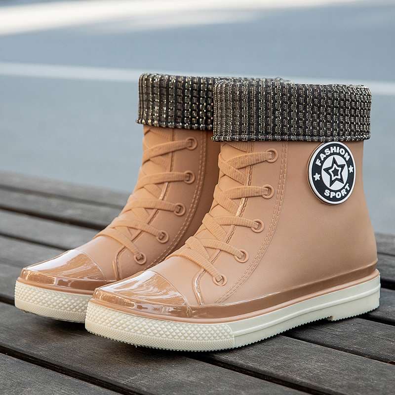 長靴レディース オシャレ防水レースアップブーツ