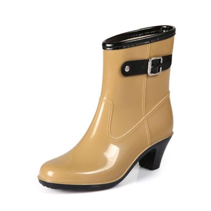 長靴レディース 長靴 ドット柄 ヒール付き レインブーツ