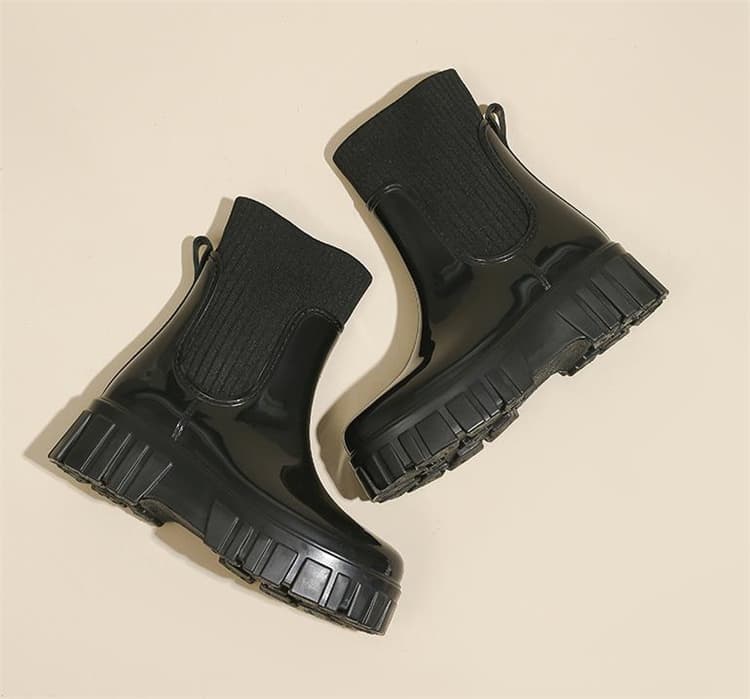 長靴レディースニット切り替え履きやすいレインブーツ