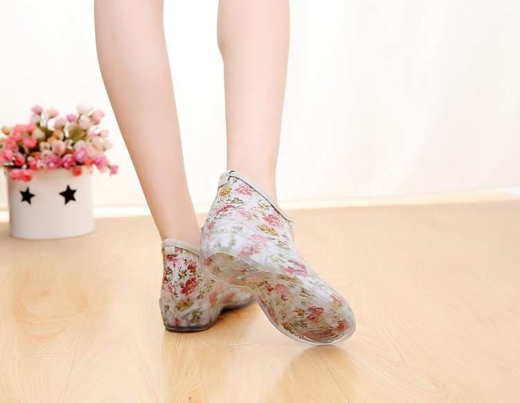 長靴レディース 長靴 花柄アンクルレインブーツ