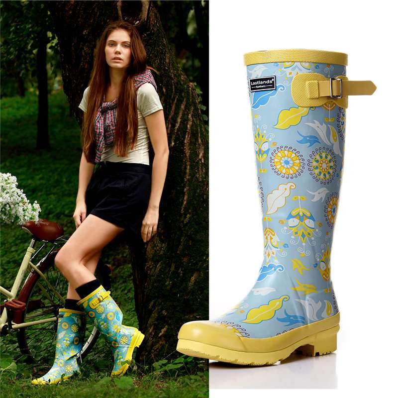 長靴レディース 長靴 花柄アートが魅力的な雨の日の相棒