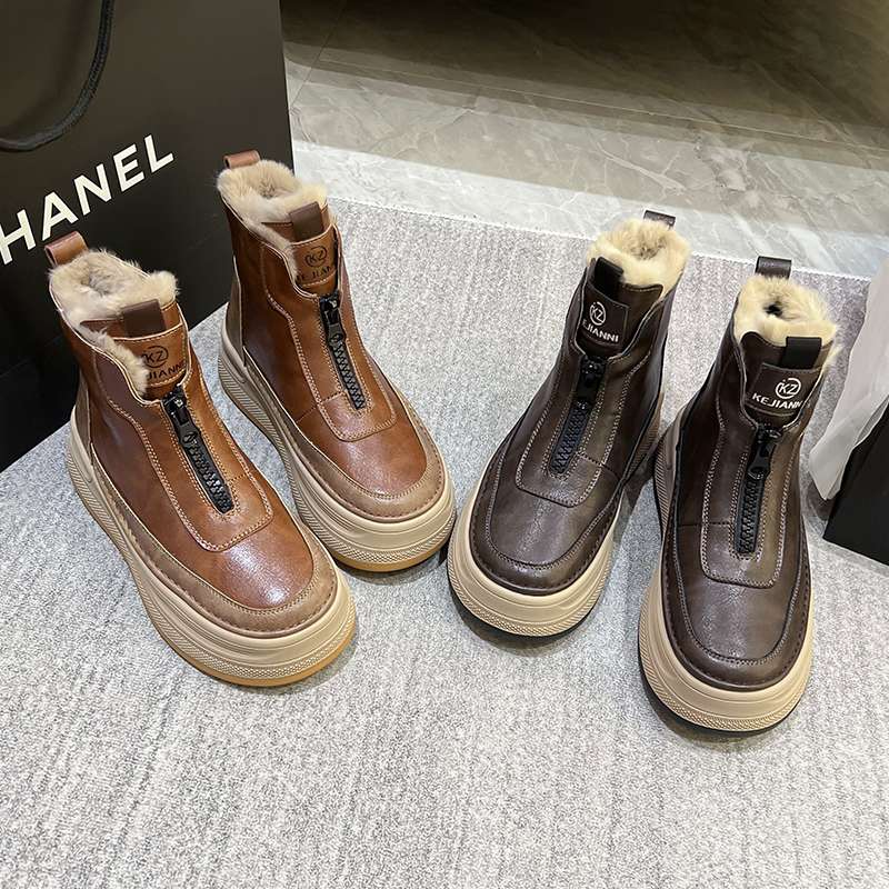 長靴レディース ファー付きジッパーアンクルブーツ