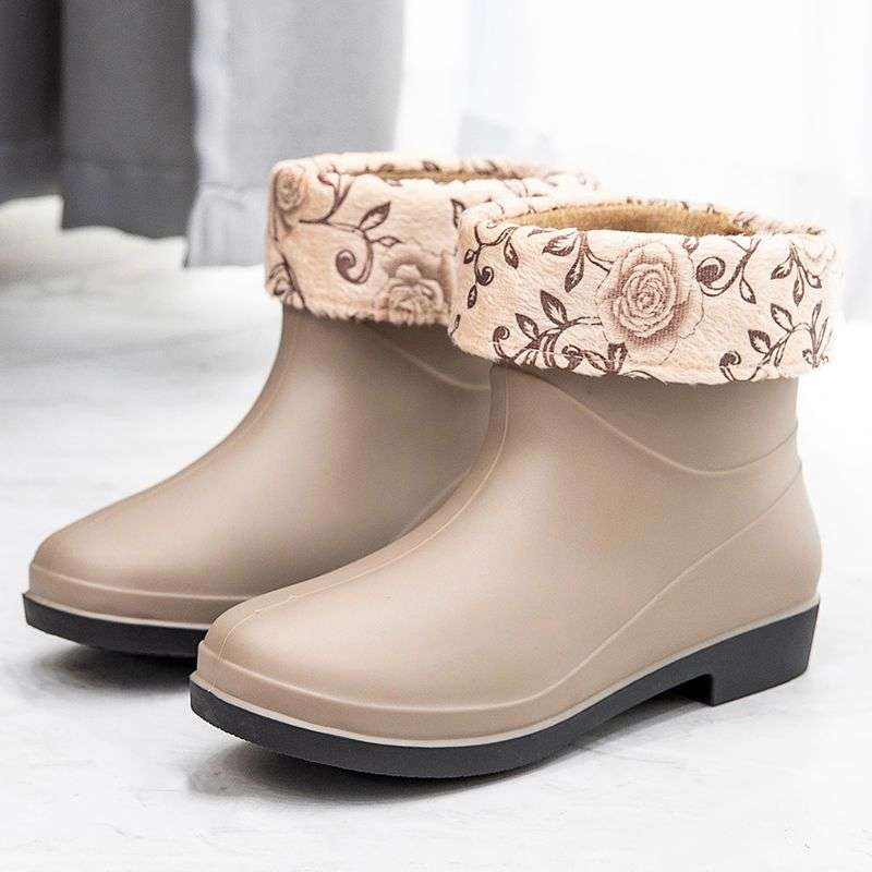 長靴レディース 長靴 花柄ファー付きレインブーツ