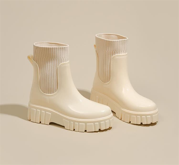 長靴レディースニット切り替え履きやすいレインブーツ