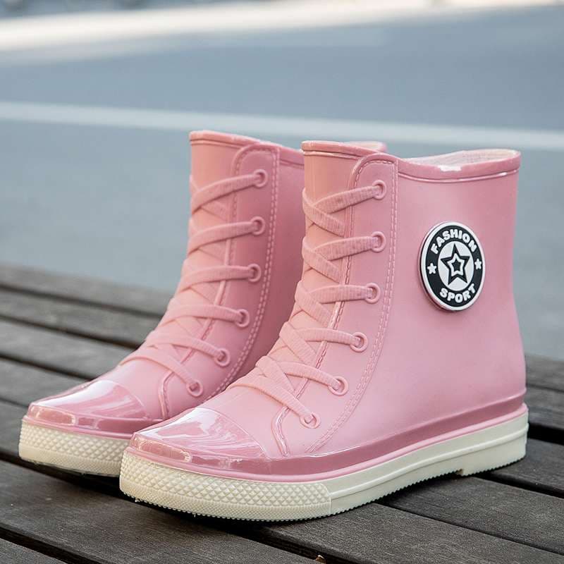 長靴レディース オシャレ防水レースアップブーツ