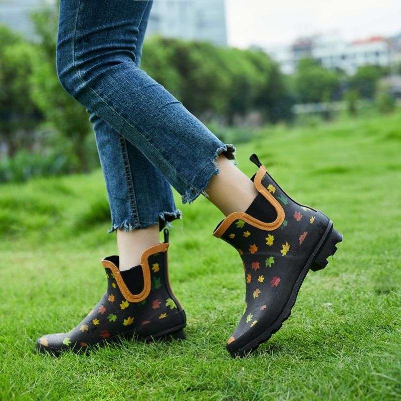 長靴レディース 花柄アンクル丈レインブーツ