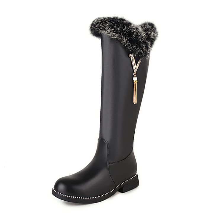 長靴レディース ファー付きぽかぽか防寒長靴