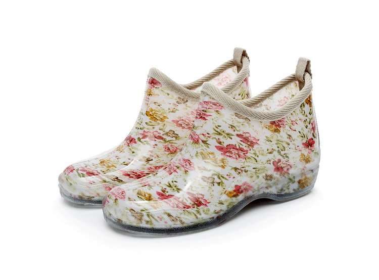 長靴レディース 長靴 花柄アンクルレインブーツ