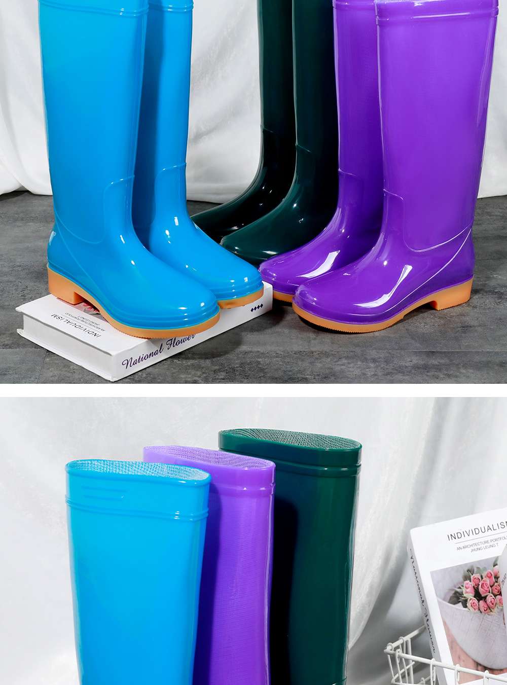 長靴レディース 快適ロング防水作業ブーツ