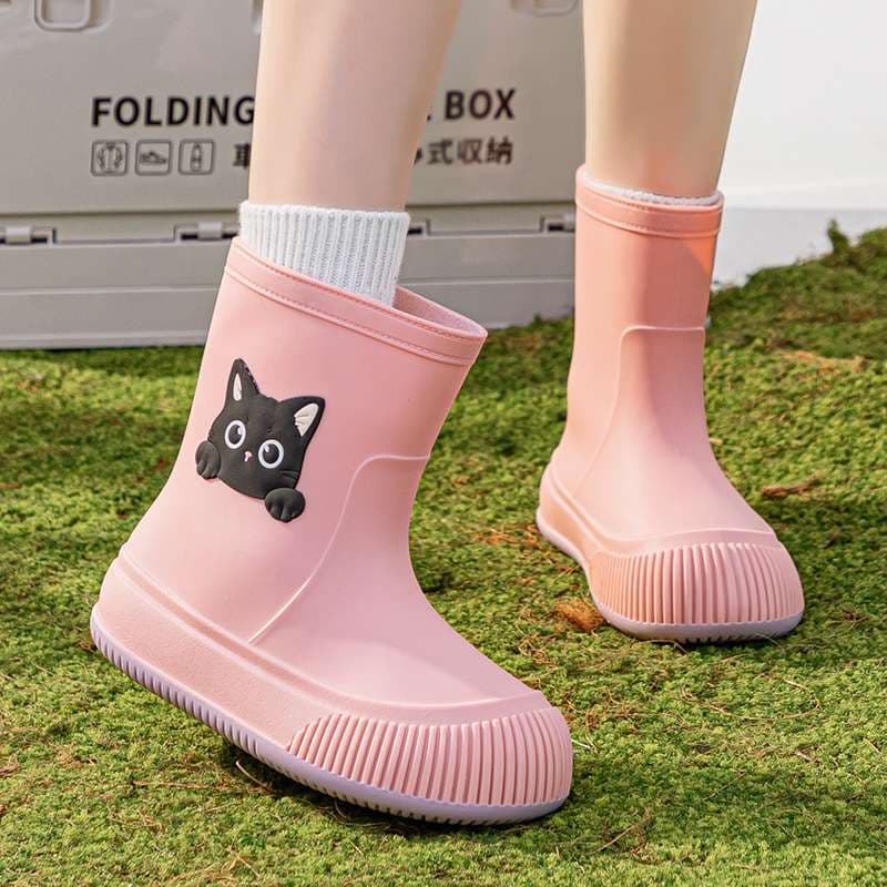 長靴レディース 長靴 猫モチーフのキュートな防水ブーツ