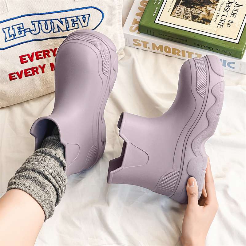 長靴レディース チャンキーソールスリップオン長靴