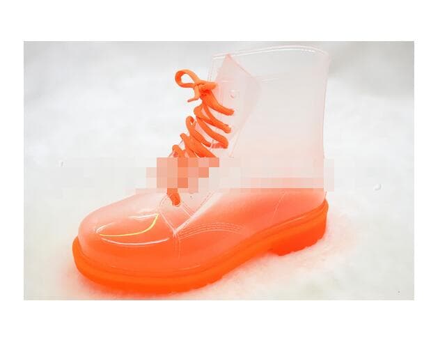 長靴レディース透明韓国風歩きやすいレースアップブーツ