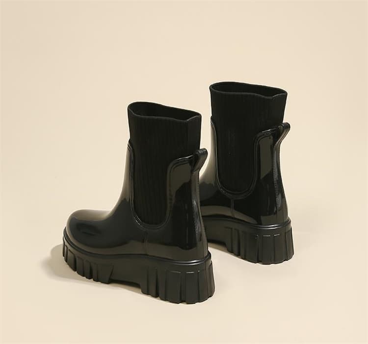 長靴レディースニット切り替え履きやすいレインブーツ