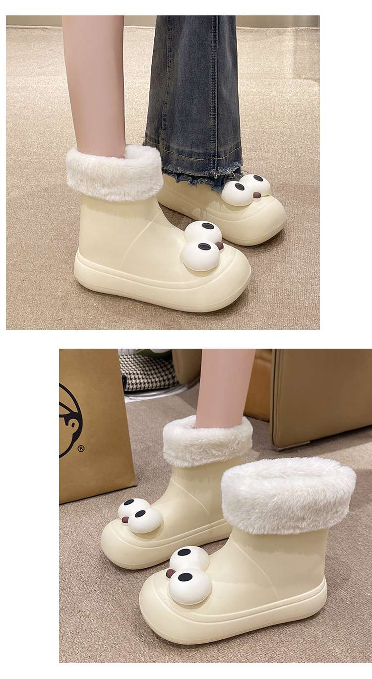 長靴レディース もこもこファー付きキャラクター長靴