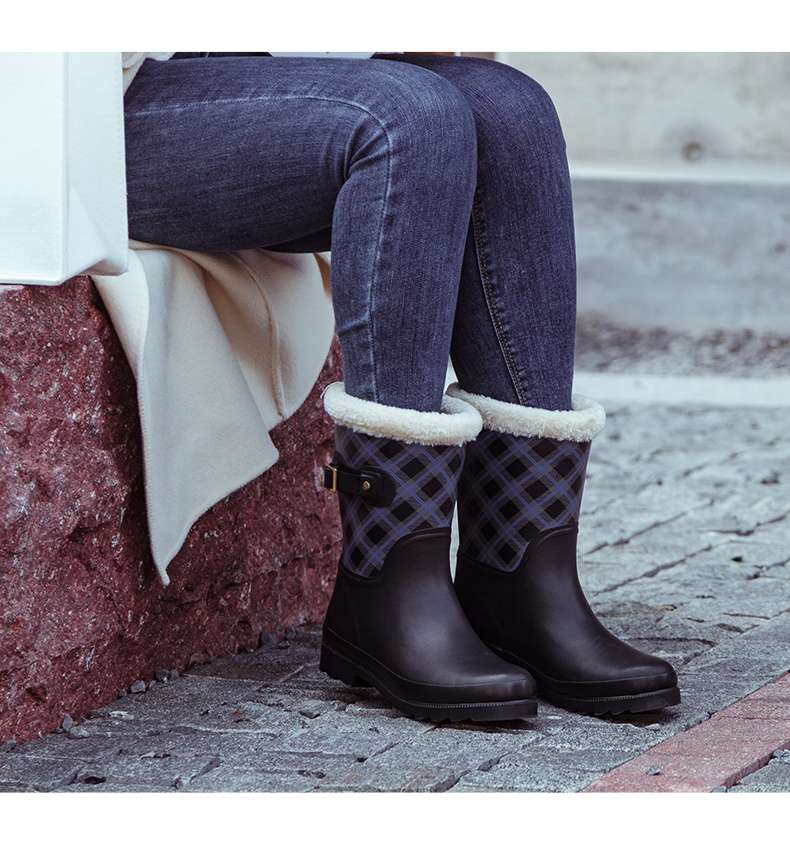 長靴レディース 温かみあふれるチェック柄レインブーツ