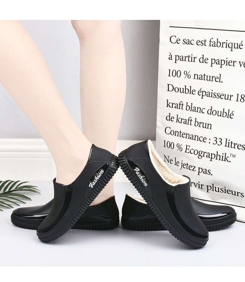 長靴レディース 雨の日も快適 ふわもこ防水シューズ