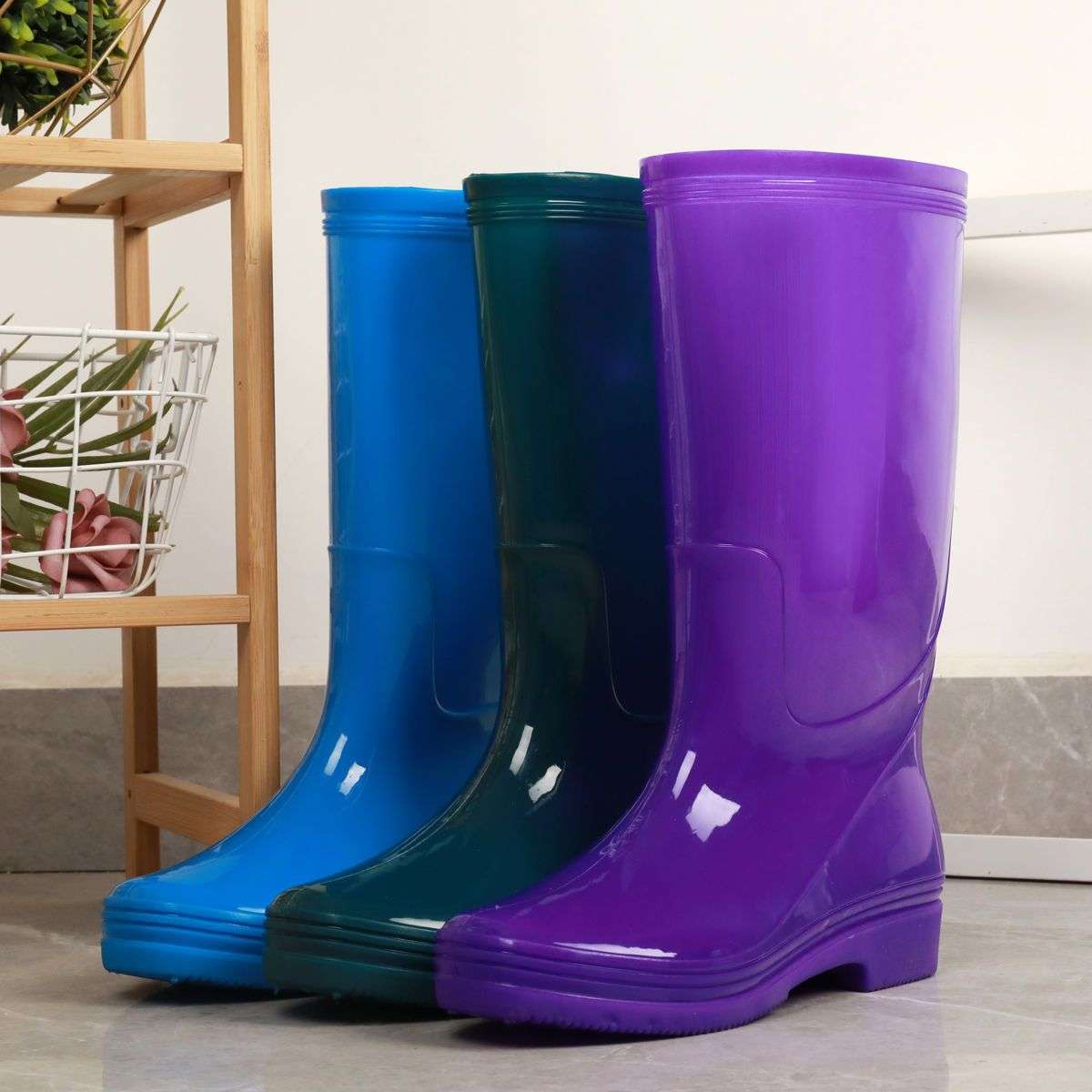 長靴レディース 艶やか光沢 防水作業長靴 女性用