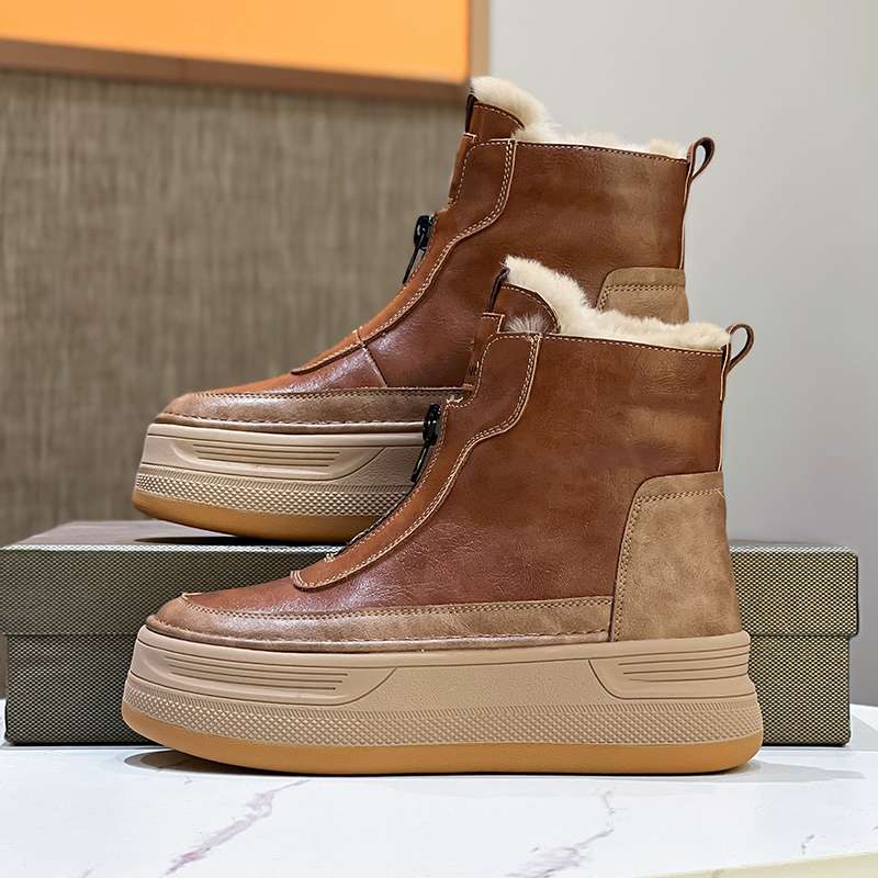 長靴レディース ファー付きジッパーアンクルブーツ