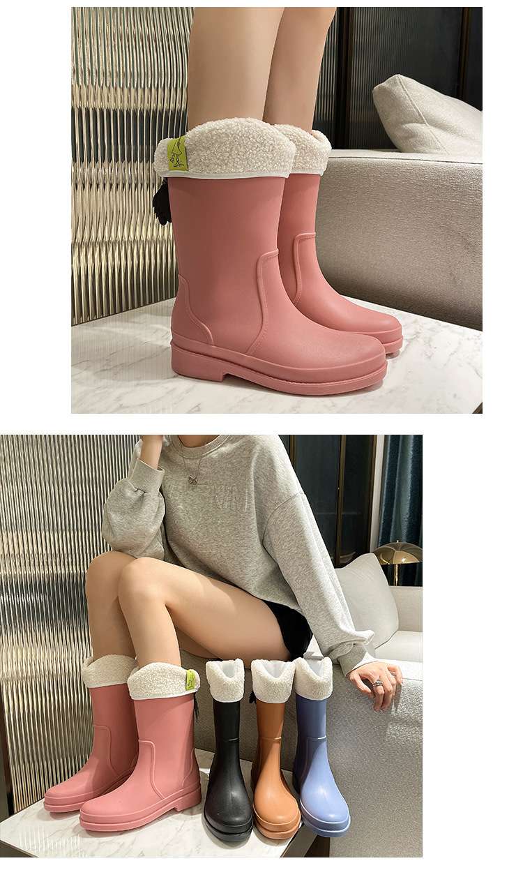 長靴レディース もこもこボアトップ防水ブーツ