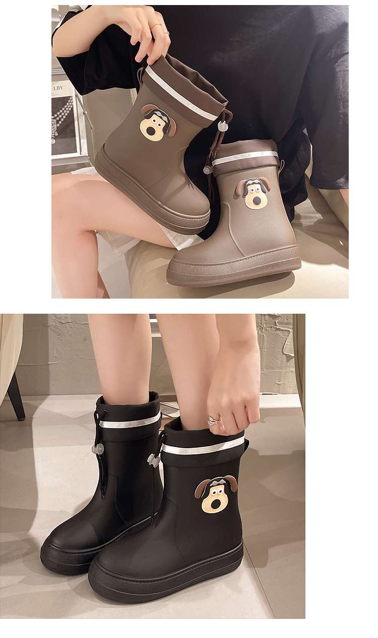 長靴レディース 長靴 犬顔モチーフのかわいいレインブーツ