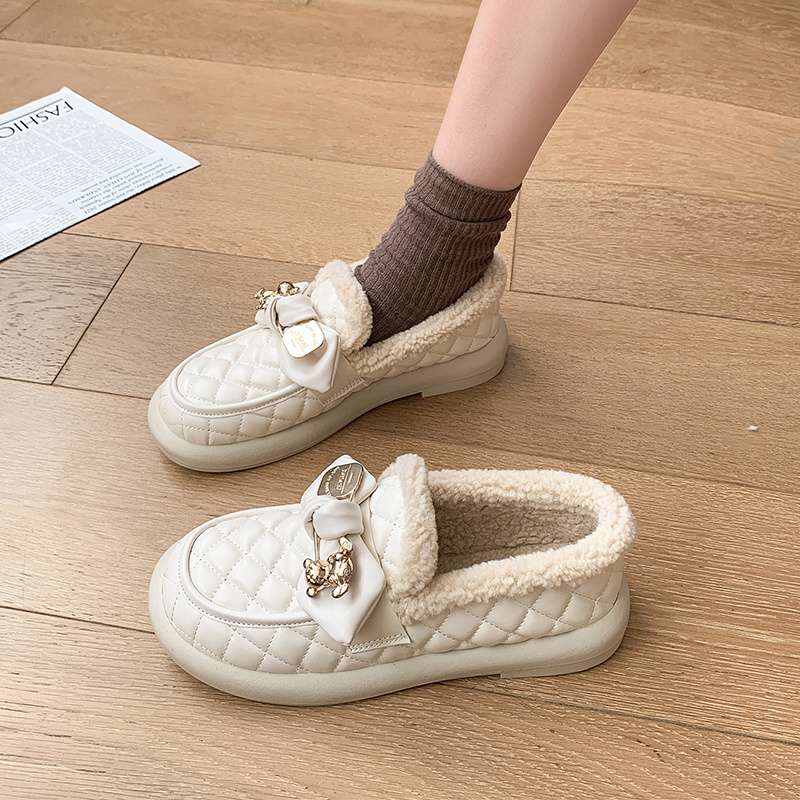長靴レディース キルティングボアモカシン 冬用スリッポン