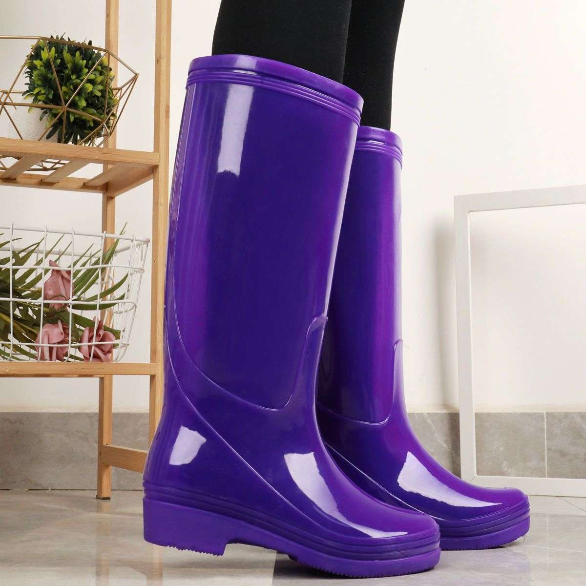 長靴レディース 艶やか光沢 防水作業長靴 女性用