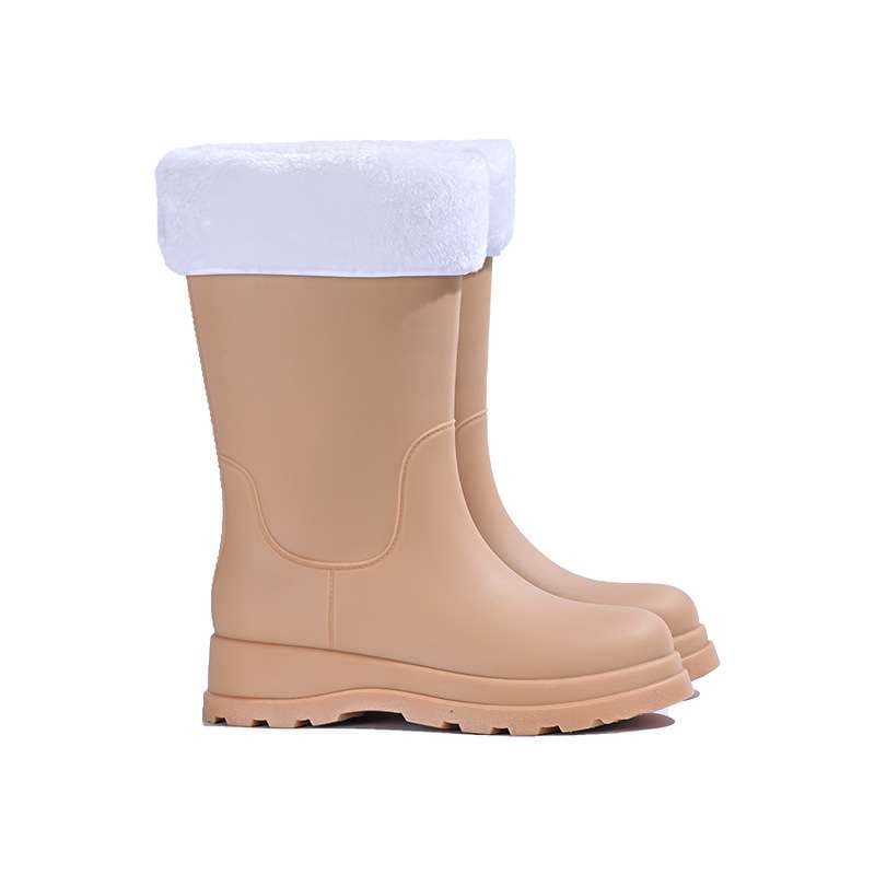 長靴レディース 長靴 モコモコ折り返しレインブーツ