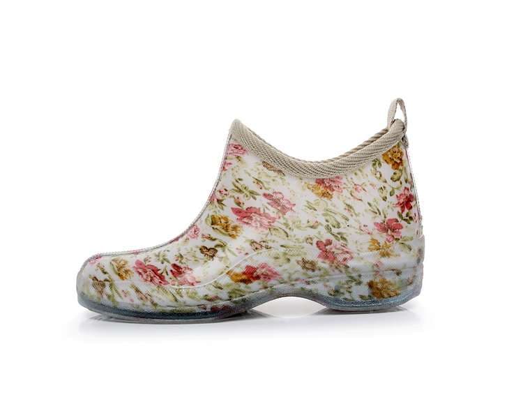 長靴レディース 長靴 花柄アンクルレインブーツ