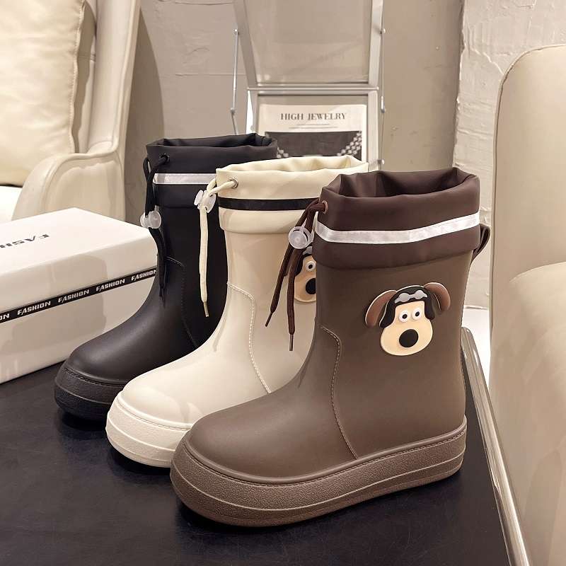 長靴レディース 長靴 犬顔モチーフのかわいいレインブーツ