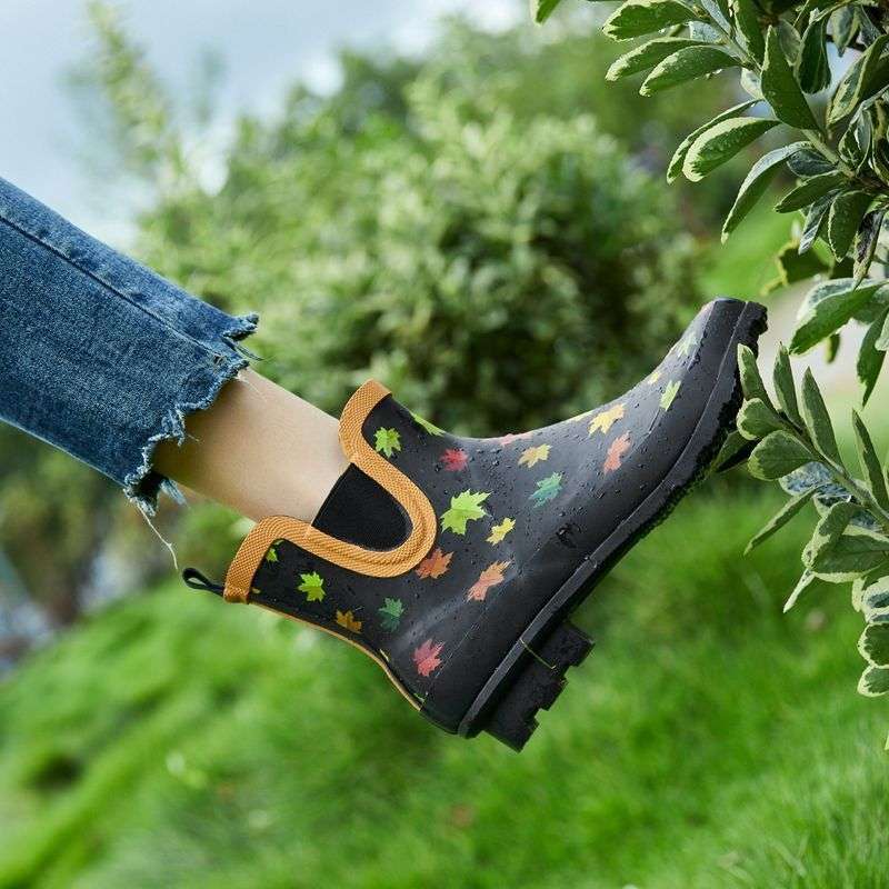 長靴レディース 花柄アンクル丈レインブーツ