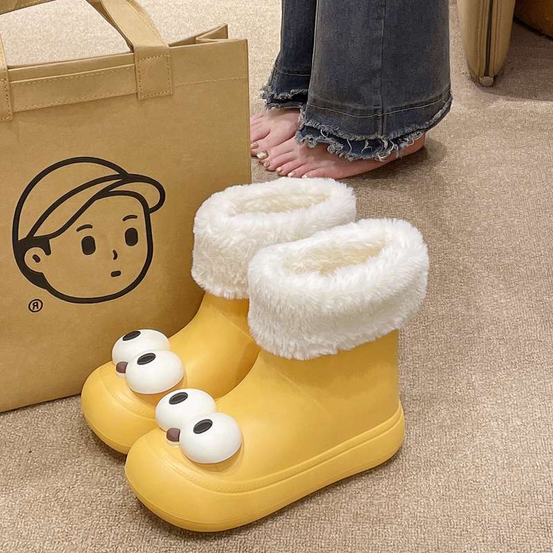 長靴レディース もこもこファー付きキャラクター長靴