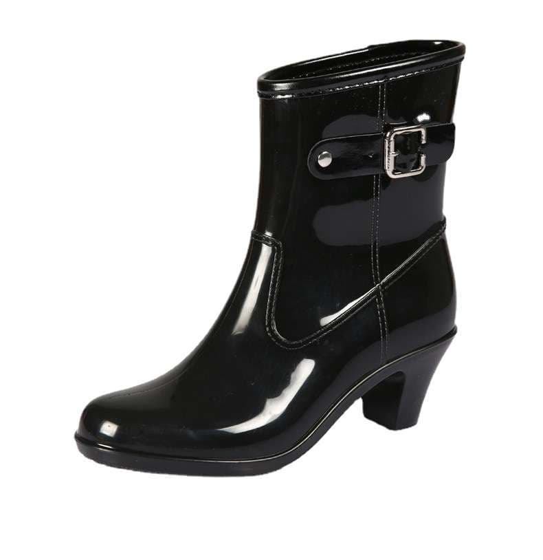 長靴レディース 長靴 ドット柄 ヒール付き レインブーツ