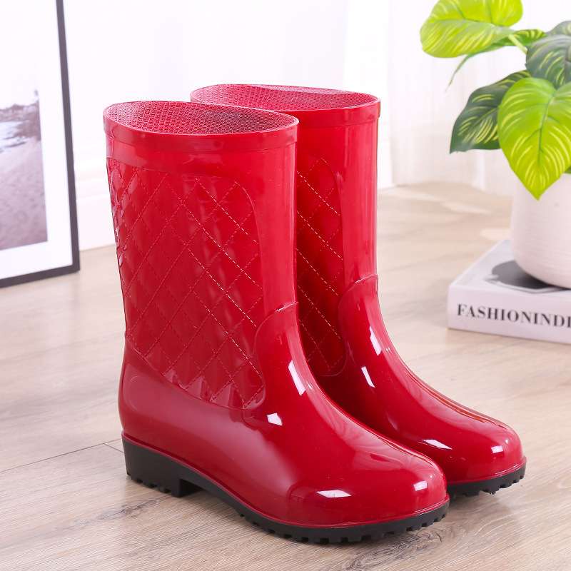 長靴レディース 長靴 キルティング模様の雨の日ブーツ
